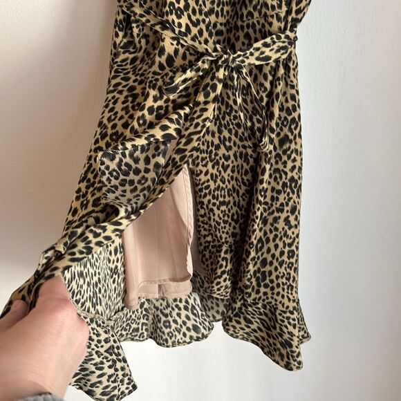 AQUA Women Leopard Print animal print short sleeve sexy Wrap Dress V-Neck XS NWT - Picture 8 of 11